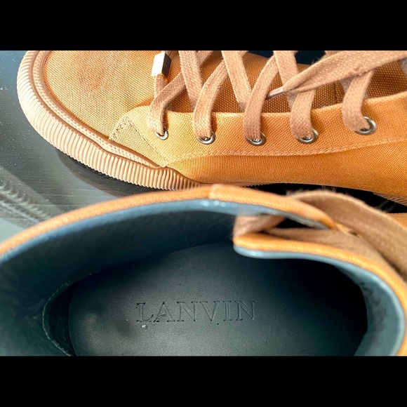 Lanvin Distressed High-Top Canvas Trainers - Picture 7 of 14